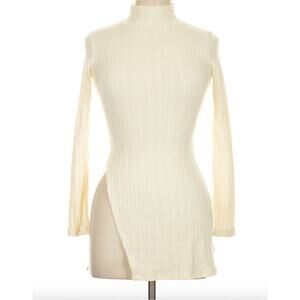 OGL Dress Size M Long Sleeve Mock Neck Cream Ribbed High Slit NEW
